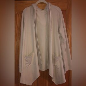 LOGO Lounge French Terry Cardigan Lace Hood and Waffle Sleeves Size L